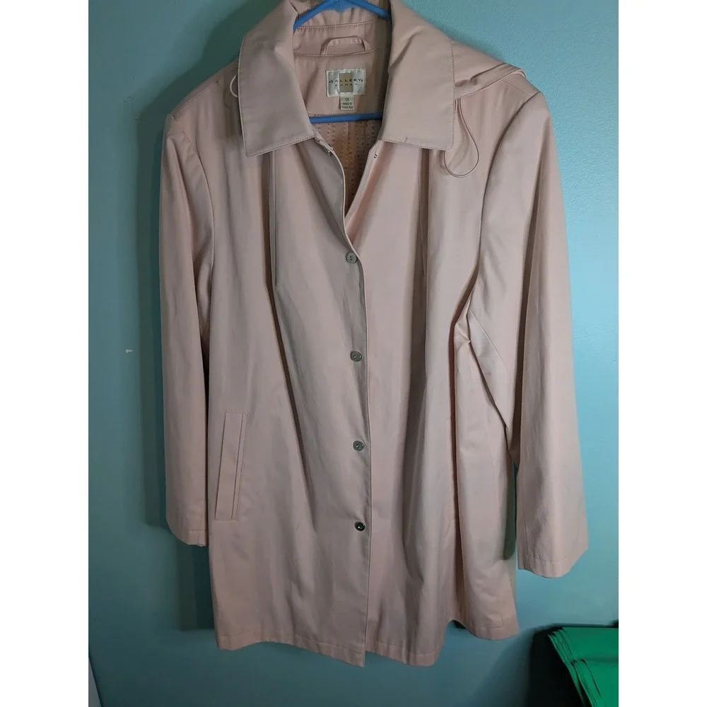 Gallery Woman Light Pink Hooded Raincoat Snap‎ Front Jacket Plus Size 1X